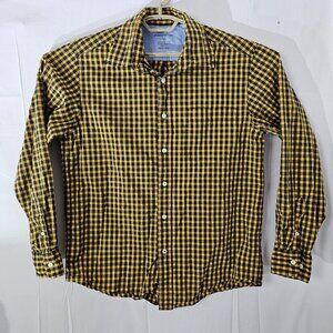 READ Eddie Bauer Button Up Shirt Mens Medium Yellow Plaid Cotton Vintage Wash